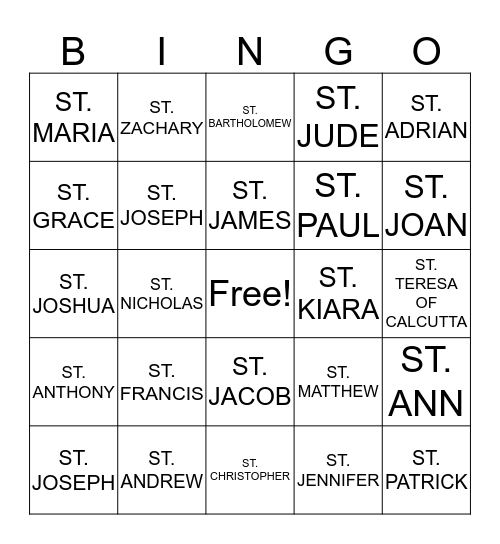 SAINTS Bingo Card