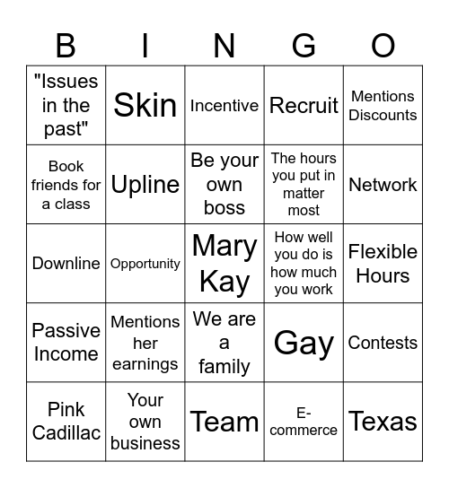 Mary Kay Bingo Card