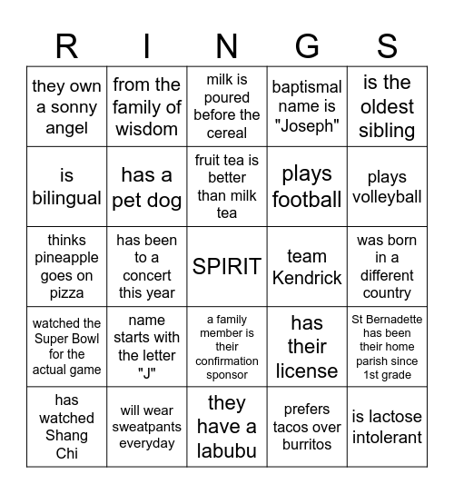 UNLOCK ALL THE RINGS Bingo Card
