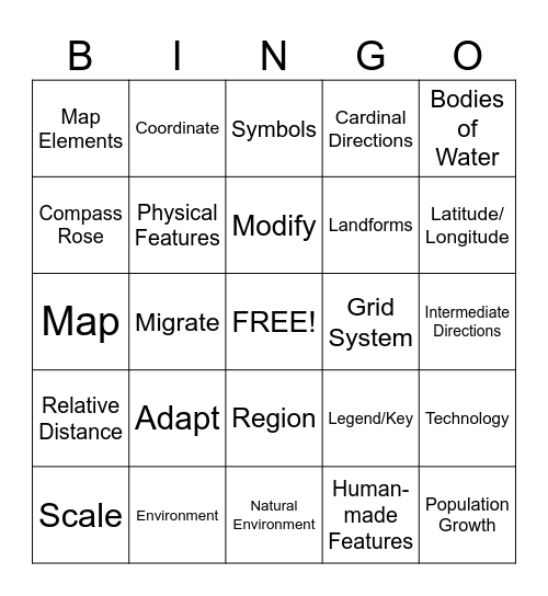 Geography Bingo!!! Bingo Card