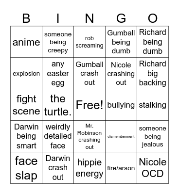 Amazing World Of Gumball BINGO Card