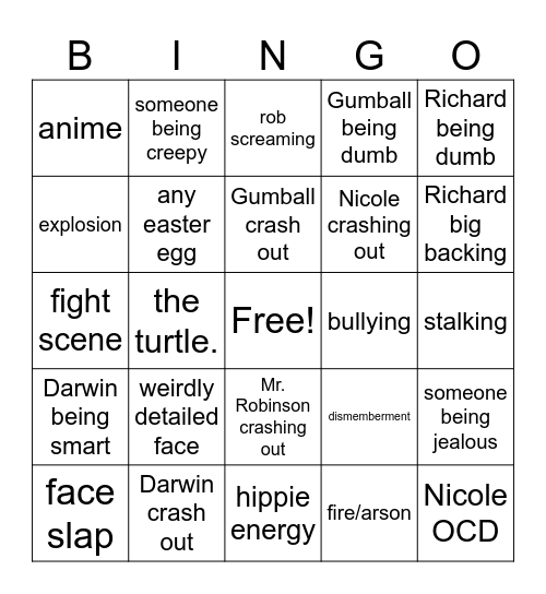 Amazing World Of Gumball BINGO Card