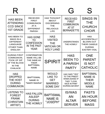 UNLOCK THE RINGS Bingo Card
