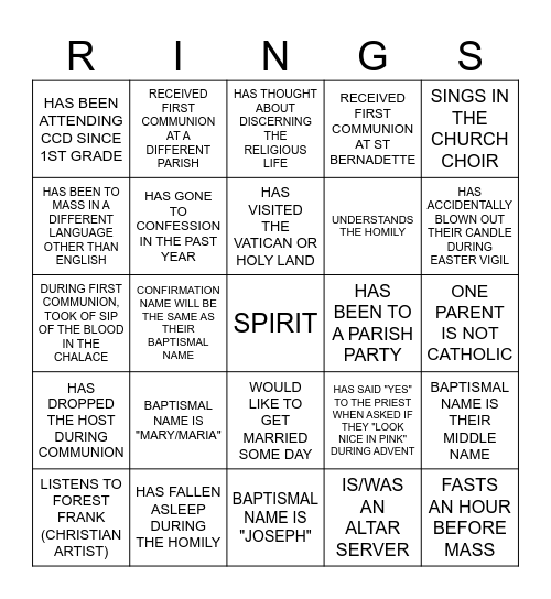 UNLOCK THE RINGS Bingo Card