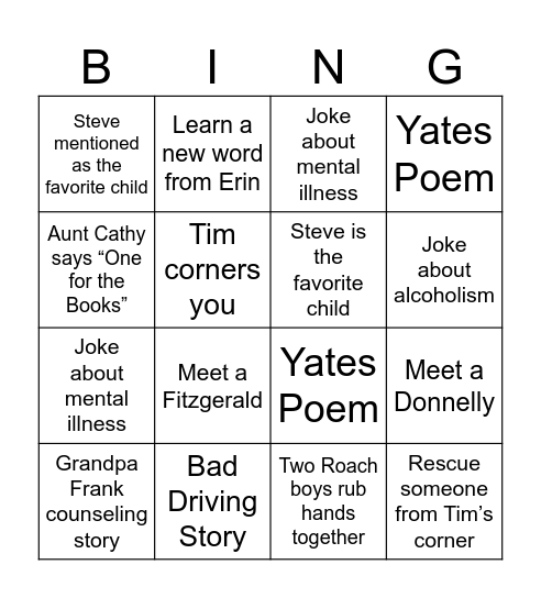 Baba Service Bingo Card