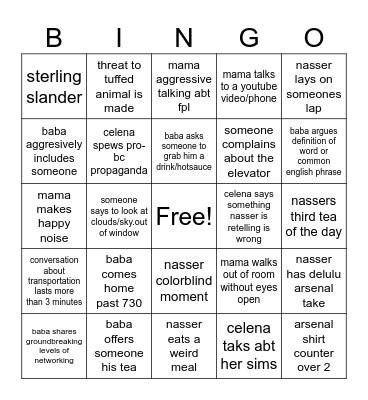 fam bing Bingo Card