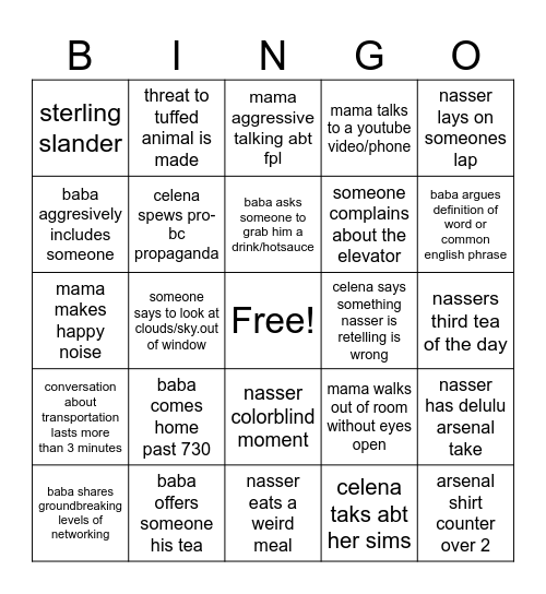 fam bing Bingo Card