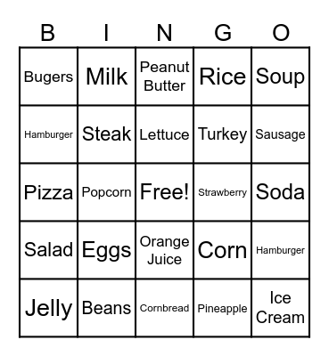 Senior Food Bingo Card