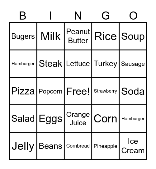 Senior Food Bingo Card