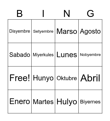Buwan ng Taon Bingo Card