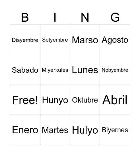 Buwan ng Taon Bingo Card