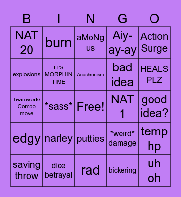 Go-Go Power Rangers Bingo Card