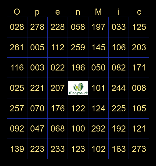 MMCC 2025 Open Mic Draw Bingo Card