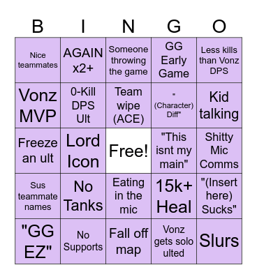 Marvel Rivals Bingo Card Bingo Card