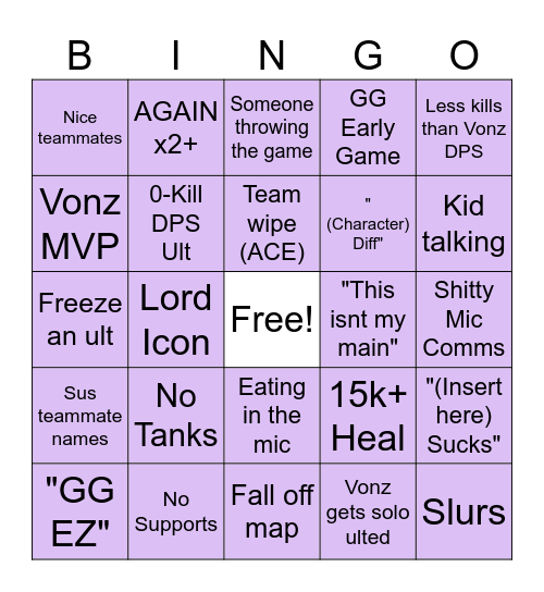 Marvel Rivals Bingo Card Bingo Card