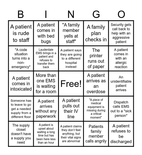 ER Bingo Card