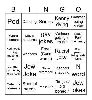 South Park Bingo Card
