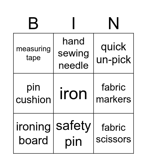 Textiles Bingo Card