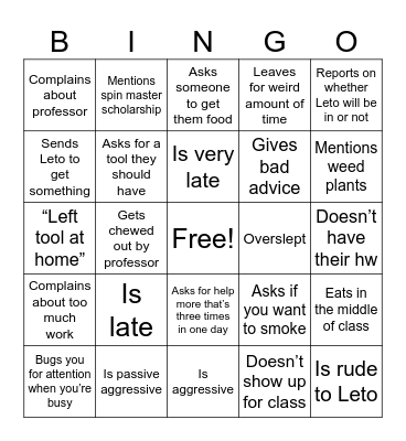 Alex Bingo Card