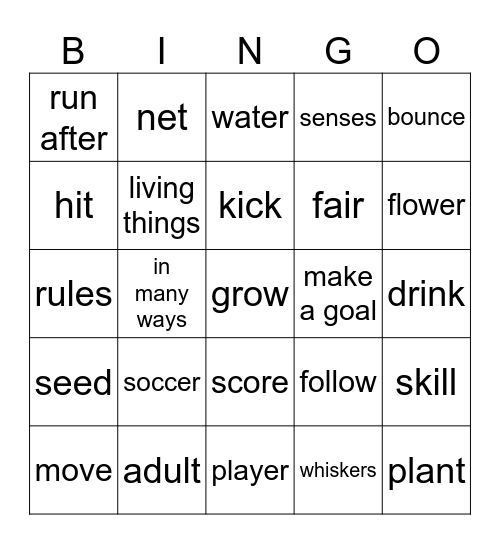 Bingo_Soocer.LivingThings_Words Bingo Card