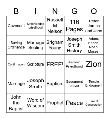 Doctrine and Covenants Bingo Card