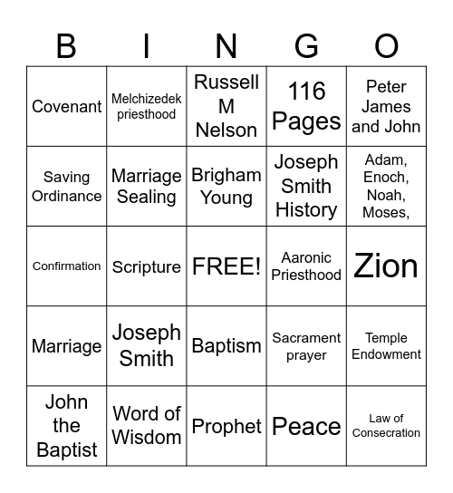 Doctrine and Covenants Bingo Card