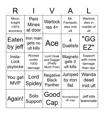 Marvel Rivals Bingo Card