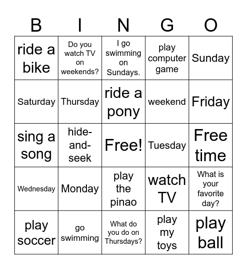 Superminds Level 1 Unit 5 Free Time Bingo Card