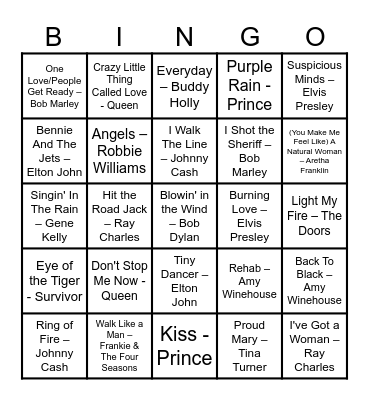 SILVERSCREEN SONGSTERS Bingo Card