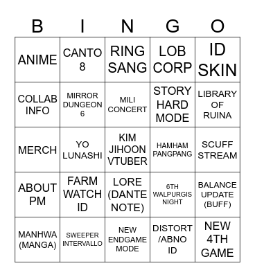 LIMBUS 2ND ANNI (PM 9TH ANNI) Bingo Card