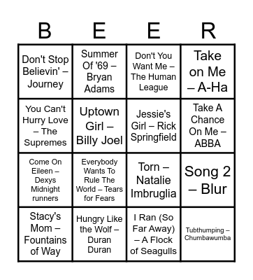 SING ALONG! Bingo Card