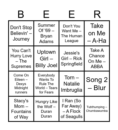 SING ALONG! Bingo Card