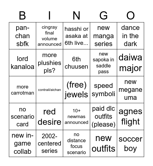 uma anni Bingo Card