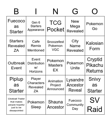 Pokemon Day 2025 Bingo Card