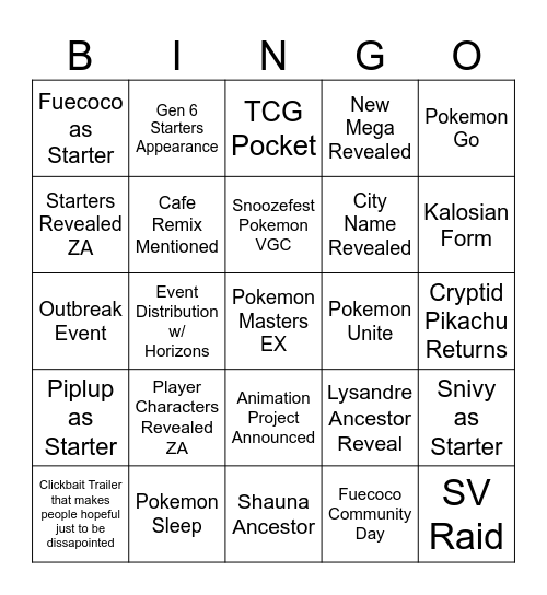 Pokemon Day 2025 Bingo Card