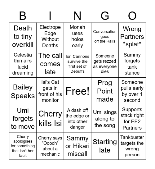 The Cherry Raid Bingo Card