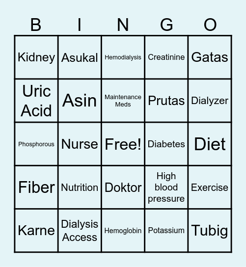 DIALYSIS BINGO! Bingo Card