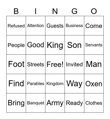 Parable of the Wedding Banquet Bingo Card