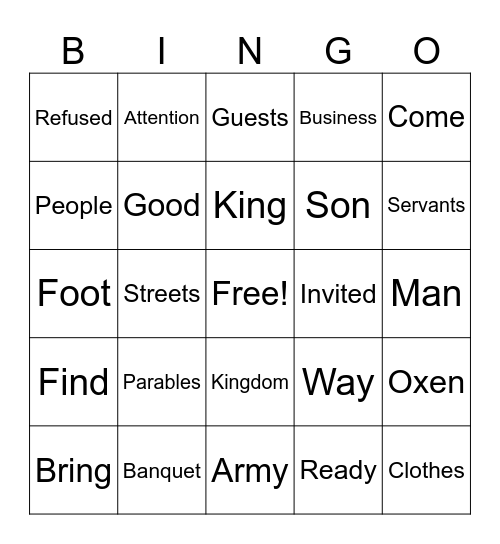 Parable of the Wedding Banquet Bingo Card