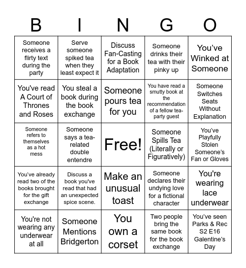 Tea Party Bingo Card