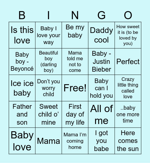 Baby Shower Bingo Card