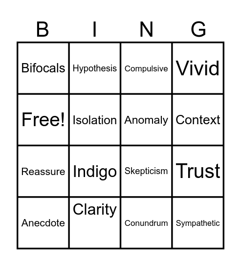 Vocab Bingo Card