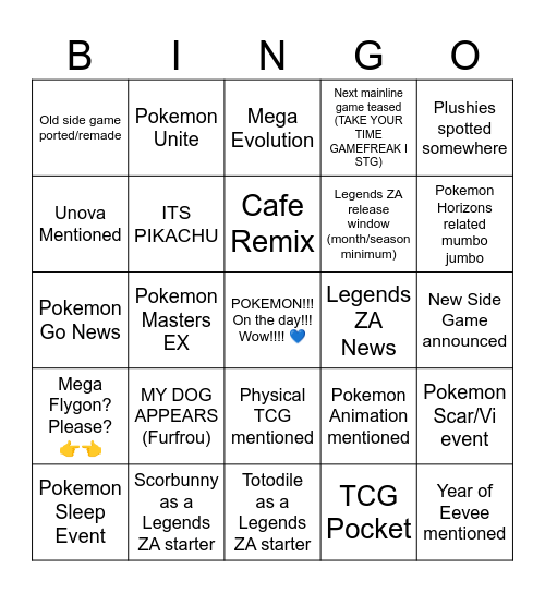 Pokemon Day Bingo Card
