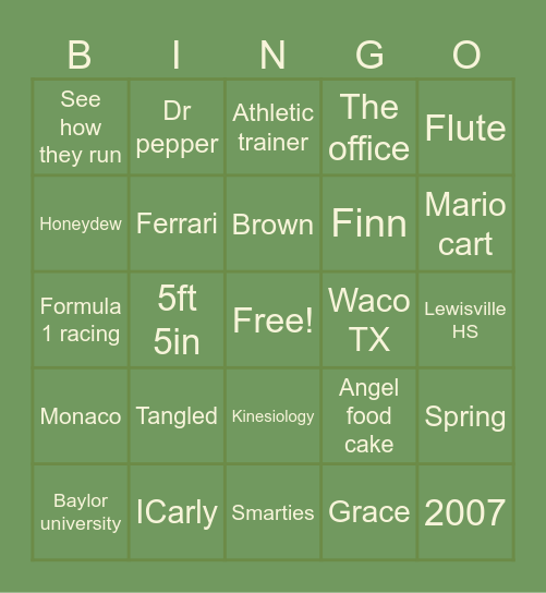 Carly’s Graduation Bingo Card