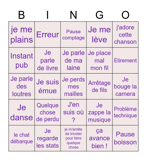 Tricot Bingo Card