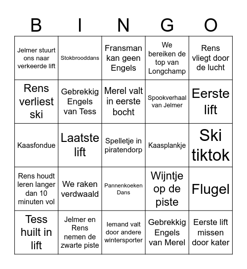 Als Tess dit leest trekt ze bak Bingo Card