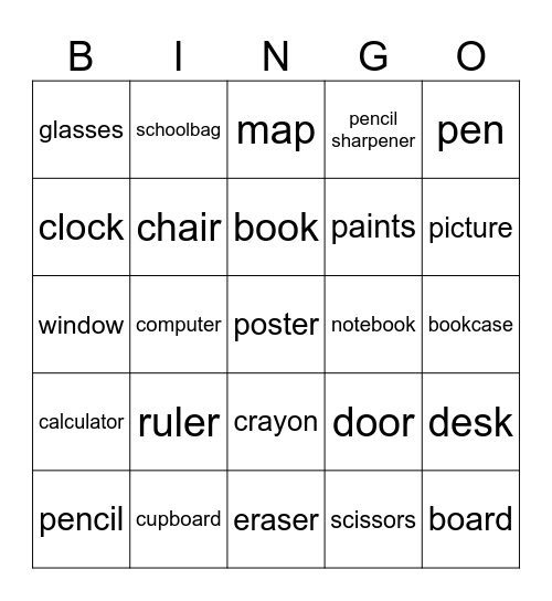 School things Bingo Card