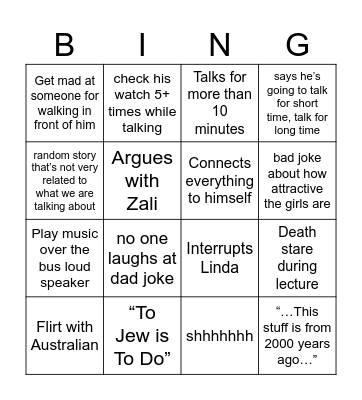 Tuv Tuv Bingo Card
