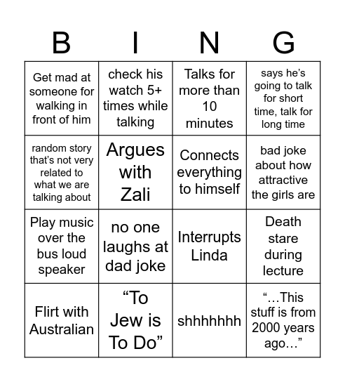 Tuv Tuv Bingo Card