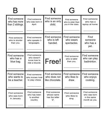 Find Someone Who... Bingo Card